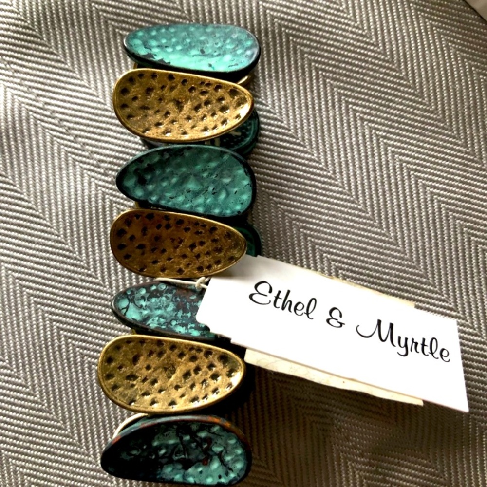 Ethel & Myrtle stretch gold and green patina bracelet. NWT - fits anyone